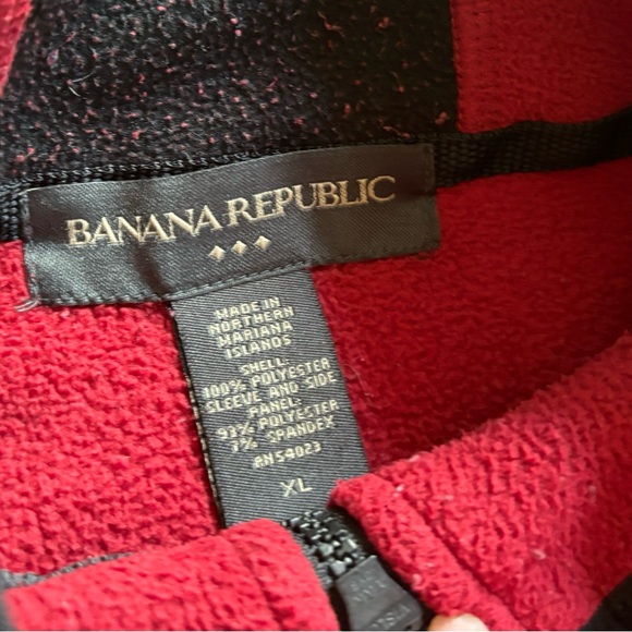 Banana Republic Mens Red Black Arctic Fleece 1/4 Zip Pullover Jacket sz XL Golf - Picture 3 of 3